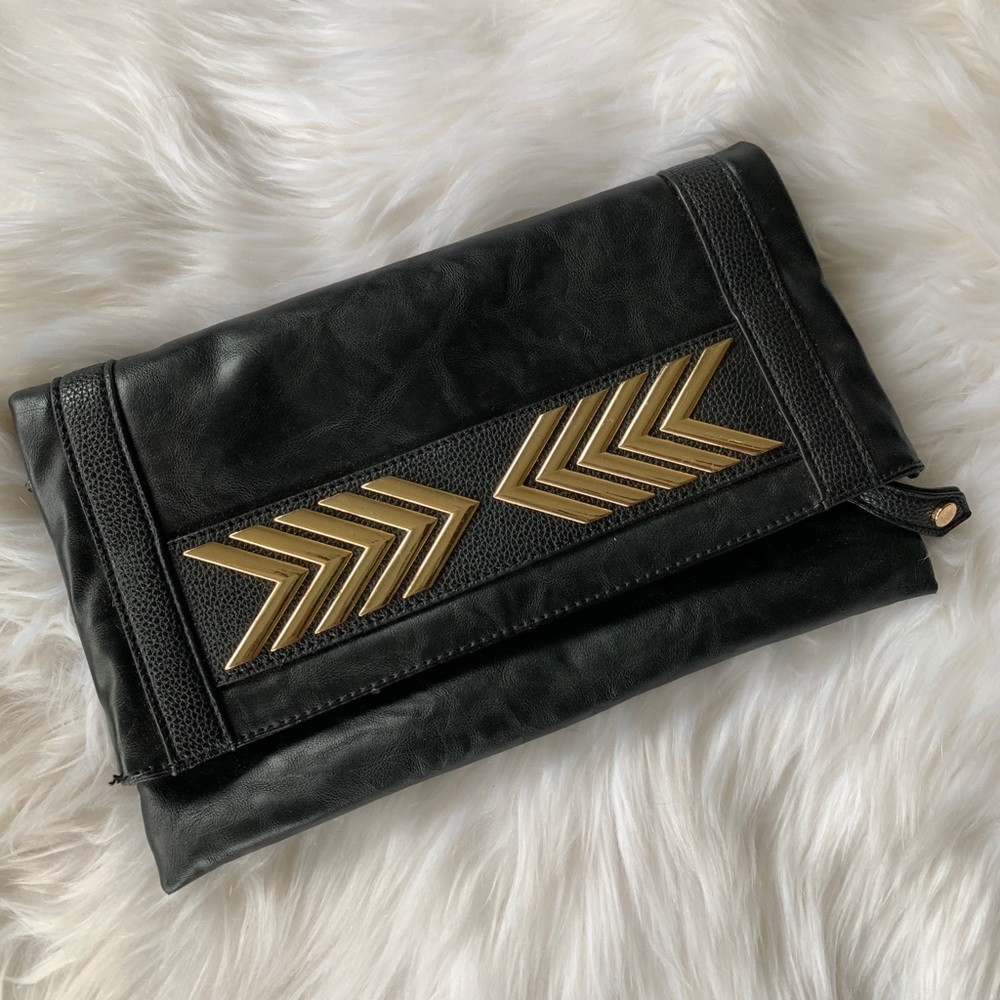 Black Clutch/Crossbody with Gold Tone